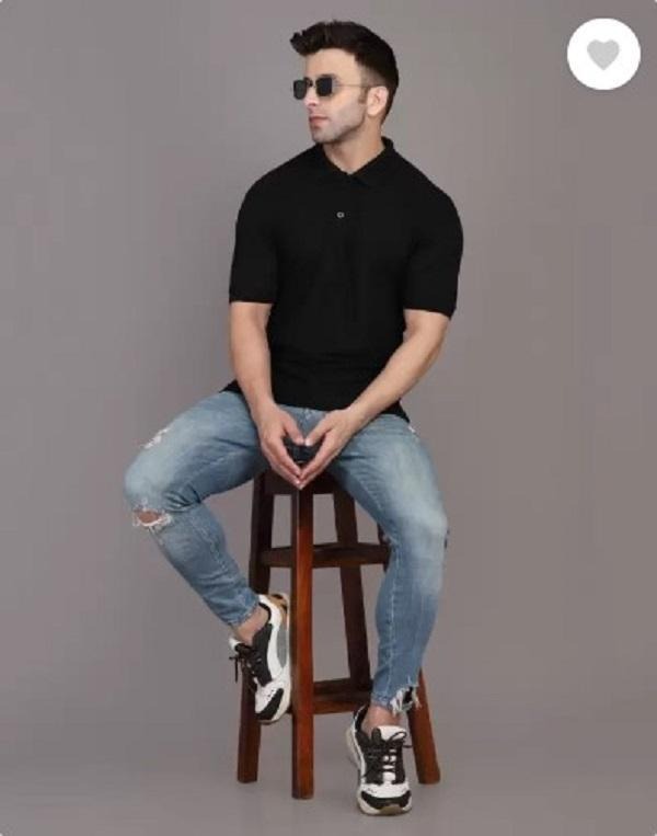 Men Cotton Polo T-Shirt Black Slim Fit Casual Wear 4.2 3 Ratings