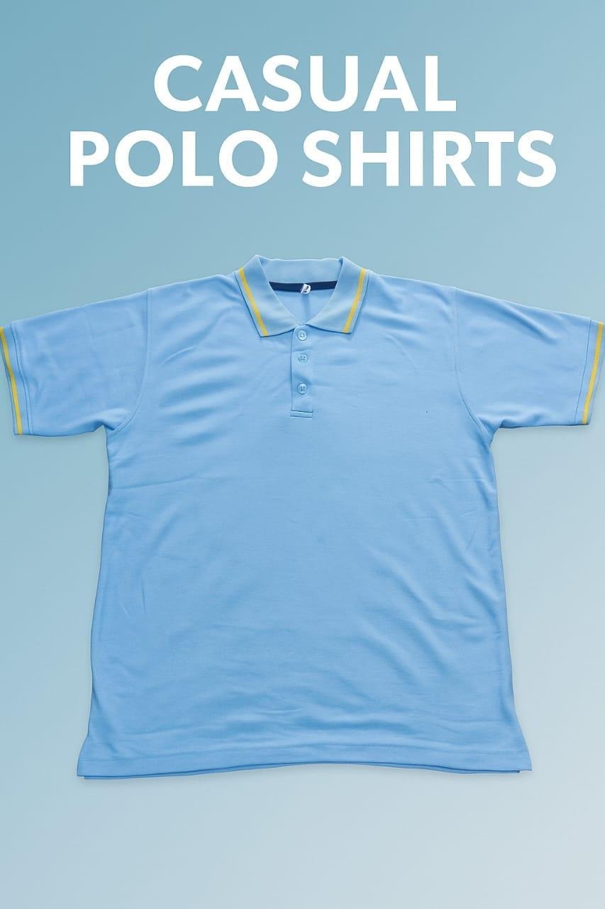 Men's Cotton Polo Shirt Blue Yellow Trim