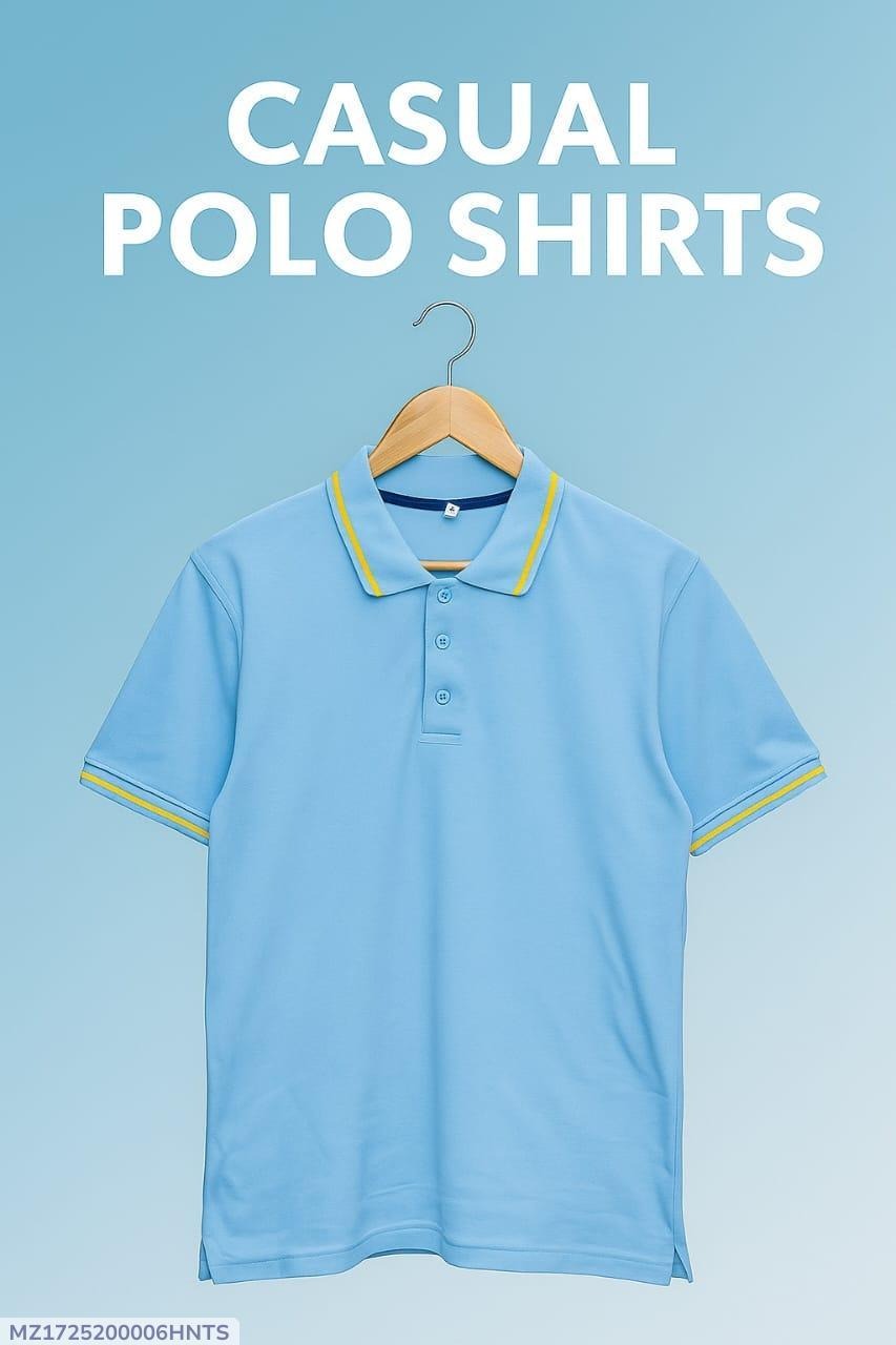 Men's Cotton Polo Shirt Blue Yellow Trim